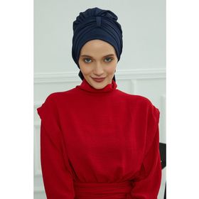 Aisha's Design HT-90 Lacivert Aerobin Kumaş Hazır Türban