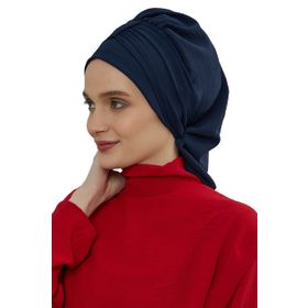 Aisha's Design HT-90 Lacivert Aerobin Kumaş Hazır Türban