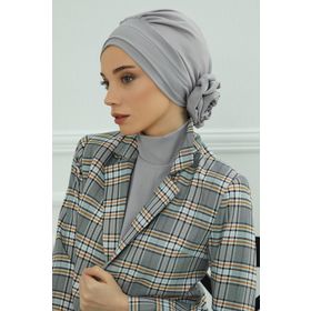 Aisha's Design HT-92 Gri Aerobin Kumaş Hazır Türban