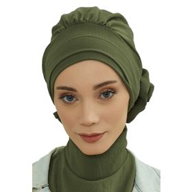 Aisha's Design HT-92 Haki Yeşili Aerobin Kumaş Hazır Türban