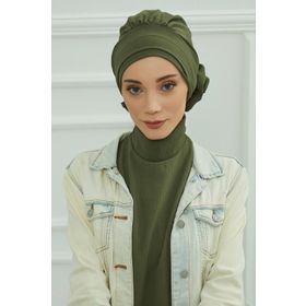 Aisha's Design HT-92 Haki Yeşili Aerobin Kumaş Hazır Türban