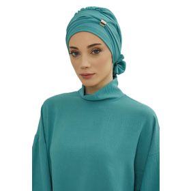 Aisha's Design HT-95 Mint Yeşili Aerobin Aksesuarlı Kumaş Hazır Türban