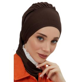 Aisha's Design HT-96 Kahverengi Penye Hazır Türban