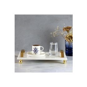 Akayev Mermer Beyaz 30x20 cm Altın Boncuk Ayaklı Tepsi