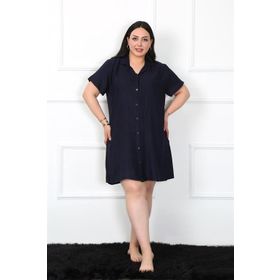 Akbeniz 1022 Büyük Beden Dokuma Düğmeli Lacivert Tunik Gecelik