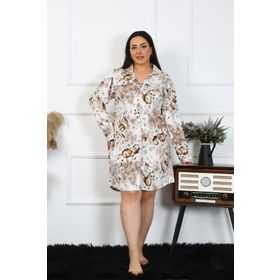 Akbeniz 12205 Büyük Beden Pamuk Düğmeli Uzun Kol Krem Tunik Kadın Gecelik