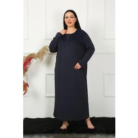 Akbeniz 1355 Big Uzun Kol Dantelli Lacivert Anne Gecelik