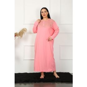 Akbeniz 1355 Big Uzun Kol Dantelli Somon Anne Gecelik