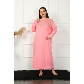 Akbeniz 1355 Big Uzun Kol Dantelli Somon Anne Gecelik