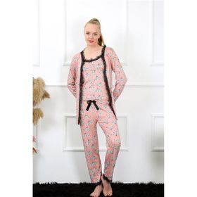 Akbeniz 16103 Somon 3'lü Sabahlık Kadın Pijama Takım