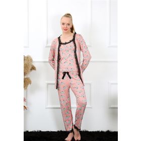 Akbeniz 16103 Somon 3'lü Sabahlık Kadın Pijama Takım