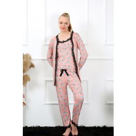 Akbeniz 16103 Somon 3'lü Sabahlık Kadın Pijama Takım