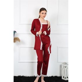 Akbeniz 16108 Bordo 3'lü Kadın Sabahlık Takım