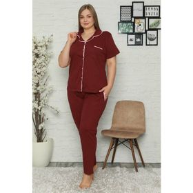Akbeniz 202 Kadın Pamuklu Cepli Kısa Kol Büyük Beden Pijama Takım