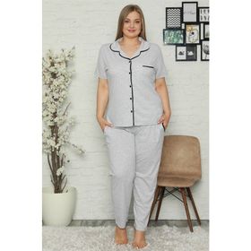 Akbeniz 202 Kadın Pamuklu Cepli Kısa Kol Büyük Beden Pijama Takım