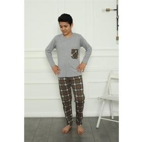 Akbeniz 20387 Gri Erkek Çocuk Penye Pijama Takım