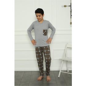 Akbeniz 20387 Gri Erkek Çocuk Penye Pijama Takım