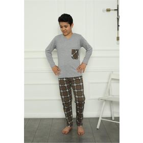 Akbeniz 20387 Gri Erkek Çocuk Penye Pijama Takım
