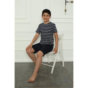 Akbeniz 20394 Cizgili Erkek Çocuk Penye Şortlu Pijama Takım