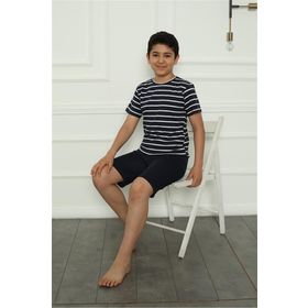 Akbeniz 20394 Cizgili Erkek Çocuk Penye Şortlu Pijama Takım