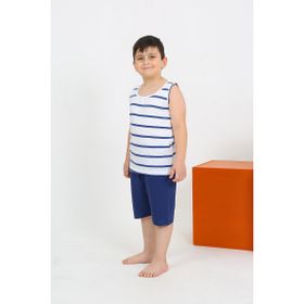 Akbeniz 20435 Erkek Çocuk Sıfır Kol Şortlu Beyaz Penye Pijama Takımı
