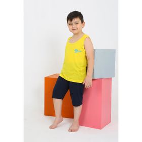 Akbeniz 20435 Sarı Erkek Çocuk Sıfır Kol Şortlu Beyaz Penye Pijama Takımı