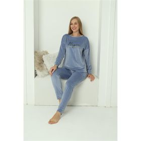 Akbeniz 20624 Kadife Mavi Kadın Pijama Takım