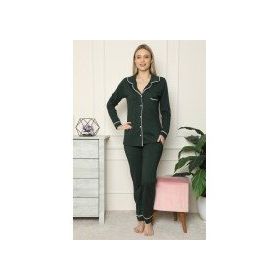 Akbeniz 2715 Pamuk Penye Önden Düğmeli Uzun Kol Kadın Pijama Takım