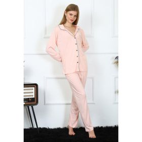 Akbeniz 2778 Pembe Penye Uzun Kol Önden Düğmeli Kadın Pijama Takım
