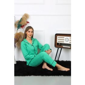 Akbeniz 2782 Yeşil Düğmeli Kadın Pijama Takımı