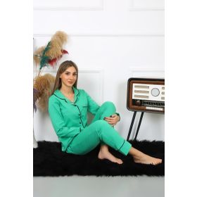 Akbeniz 2782 Yeşil Düğmeli Kadın Pijama Takımı
