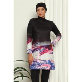 Akbeniz 31042 Siyah Dijital Desenli Tam Tesettür Mayo