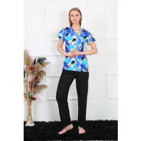 Akbeniz 4142 Saks Penye Kısa Kol Kadın Pijama Takım
