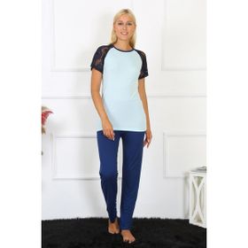 Akbeniz 4148 Su Yeşili Kolu Dantelli Penye Kadın Pijama Takım