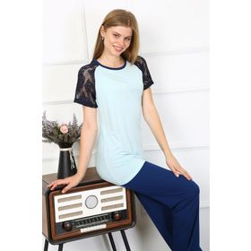 Akbeniz 4148 Su Yeşili Kolu Dantelli Penye Kadın Pijama Takım