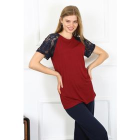 Akbeniz 4149 Bordo Kolu Dantelli Penye Kadın Pijama Takım