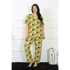 Akbeniz 75007 Sarı Büyük Beden Kısa Kol Kadın Pijama Takım