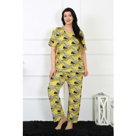 Akbeniz 75007 Sarı Büyük Beden Kısa Kol Kadın Pijama Takım