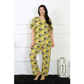 Akbeniz 75007 Sarı Büyük Beden Kısa Kol Kadın Pijama Takım