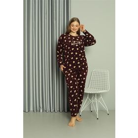 Akbeniz 808041 Bordo Welsoft Polar Büyük Beden Kadın Pijama Takımı