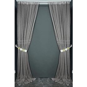 Akça Tekstil 150x260 cm Krem Göbekli Model Kum Rengi Tek Kanat Hazır Dikilmiş Pileli Fon Perde