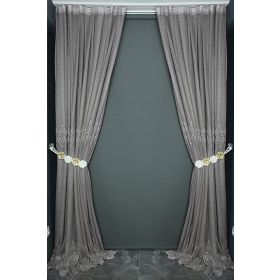 Akça Tekstil 150x260 cm Krem Göbekli Model Kum Rengi Tek Kanat Hazır Dikilmiş Pileli Fon Perde