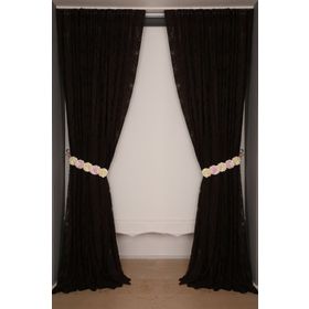 Akça Tekstil 300x260 cm Acı Kahve Damaks Tek Kanat Hazır Dikilmiş Pileli Fon Perde