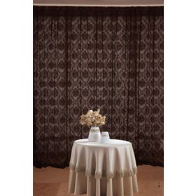 Akça Tekstil 300x260 cm Acı Kahve Damaks Tek Kanat Hazır Dikilmiş Pileli Fon Perde