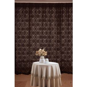 Akça Tekstil 300x260 cm Acı Kahve Damaks Tek Kanat Hazır Dikilmiş Pileli Fon Perde