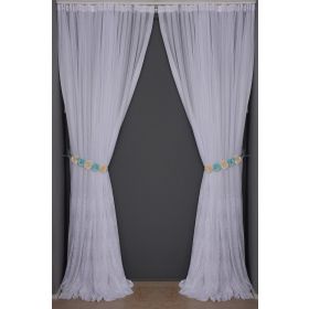 Akça Tekstil 300x260 cm Beyaz Küçük Yaprak Model Tek Kanat Hazır Dikilmiş Pileli Fon Perde