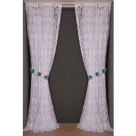 Akça Tekstil 300x260 cm Kırık Beyaz Damaks Tek Kanat Hazır Dikilmiş Pileli Fon Perde