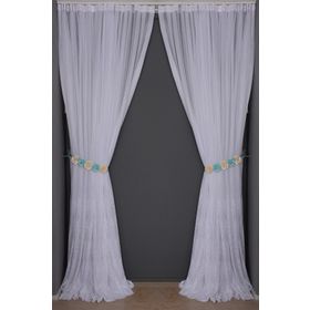 Akça Tekstil 300x260 cm Kırık Beyaz Küçük Yaprak Model Tek Kanat Hazır Dikilmiş Pileli Fon Perde