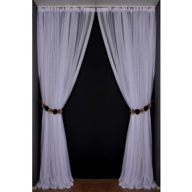 Akça Tekstil 300x260 cm Kırık Beyaz Sık Noktalı Model Tek Kanat Hazır Pileli Fon Perde