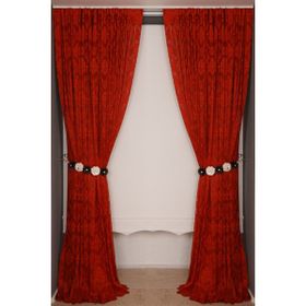 Akça Tekstil 300x260 cm Kırmızı Damaks Tek Kanat Hazır Dikilmiş Pileli Fon Perde